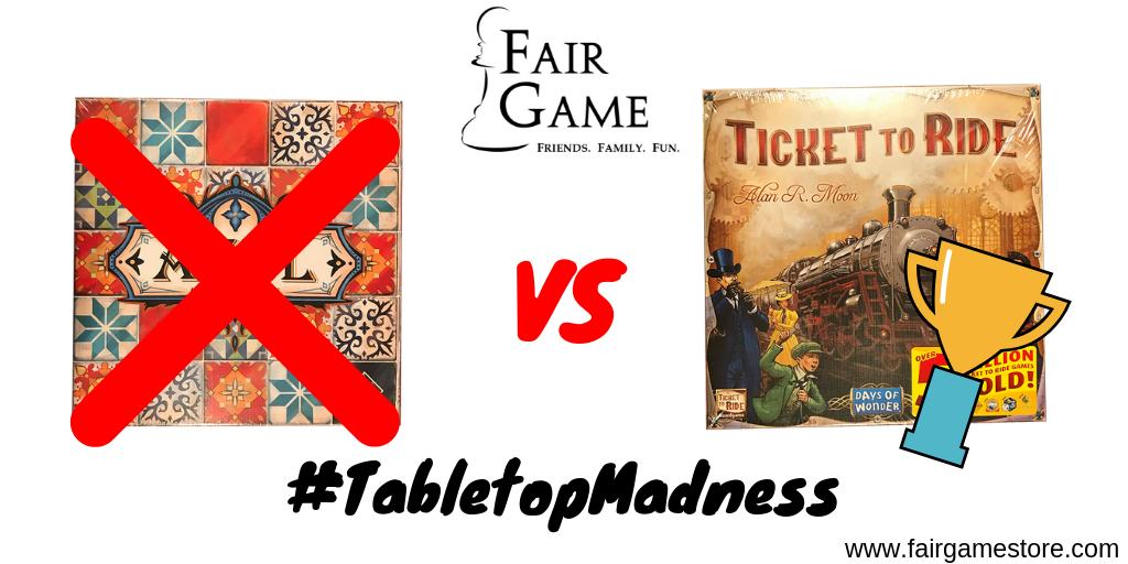 FairGameStore's tweet image. In a close contest Ticket to Ride steams on through to claim the last spot in our #TabletopMadness Final Four.
