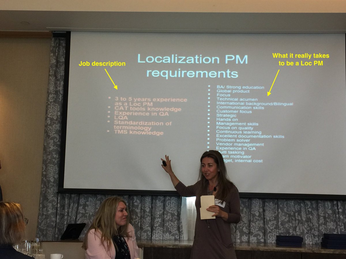 Yan_Spartan's tweet photo. Loc PM:  Job description vs. what it really takes.

Thank you Lupe Gervás Pabón for the inspiring presentation at the .@ThinkGAwards today! .@ThinkGlobalF #ThinkGlobalAwards #l10n #localization #globalization https://t.co/EbWI1dA187