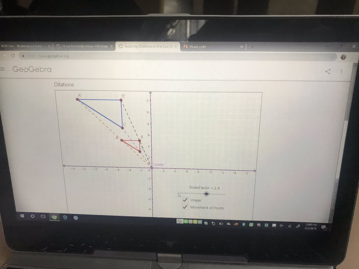 Math 8 Ss explore dilations by using @geogebra. They figured out scale factor and the relationship of “k” on their own!  #whatdoyounotice #whatdoyouwonder