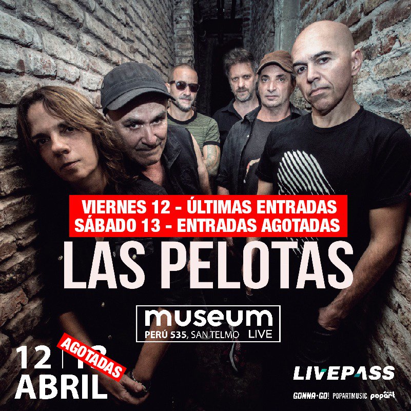 💣Atención

🗣Show de <a href="/laspelotasweb/">Las Pelotas</a> del Sábado 13- AGOTADO!

🎟 Sacá tu entrada para el Viernes 12 🔥

⚡Compralas ahora en Livepass Argentina, boletería de Museum y puntos de venta: 🔺Gorriti, Locuras Once y Morón y Jason Rock y Stone en La Plata ⚡