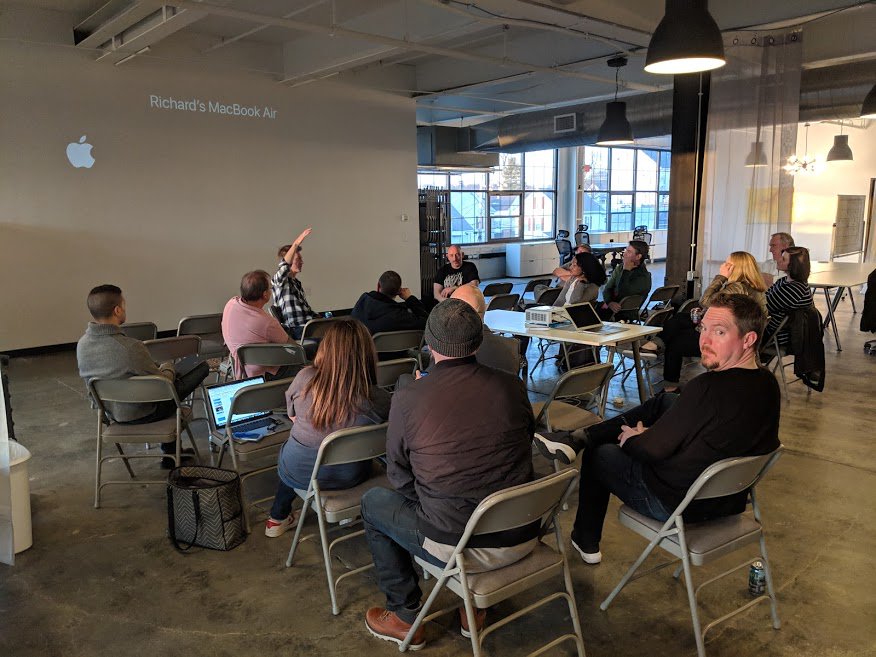 Here's <a href="/freshtilledsoil/">Fresh Tilled Soil</a>'s <a href="/RMBanfield/">Richard Banfield</a> leading a discussion on "Doing Digital Design Remotely" tonight at <a href="/OutOfOfficeCo/">Out Of Office</a> in #Hudson, #MA...