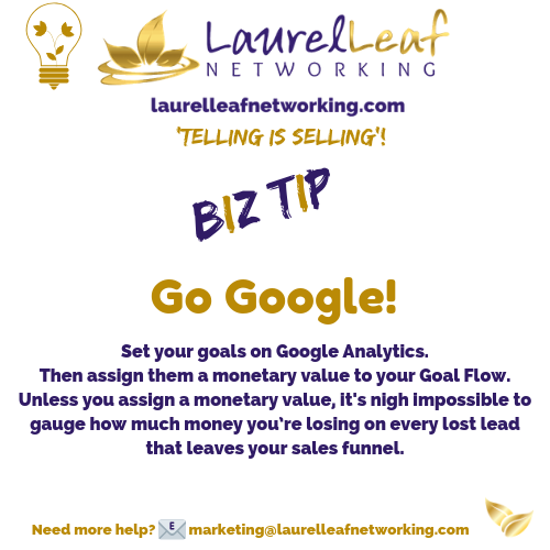 LaurelLeafChat's tweet image. 🍀👑 ×º°”˜`”°º× 𝓑𝓘𝓩 𝓣𝓘𝓟 ×º°”˜`”°º× 👑
#googleanalytics #monetaryvalue #goalflow #goals #values #customerretention #sales #salesfunnel #marketingtips #analytics #biztip #lostleads #leads #sellingistelling #digitalmarketing #marketers #pagevalue #metric #scorecard #SMEUK