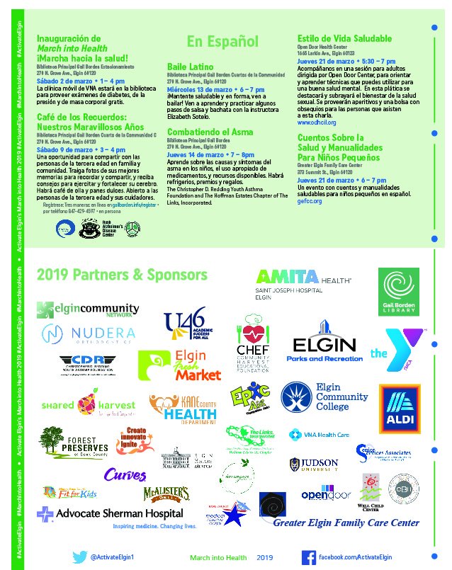 ActivateElgin1's tweet photo. Thanks to all partners, sponsors, presenters &amp; attendees of the 40  March Into Health events! 
Grand Prize Winners announced April 20th. 
Mayor’s Walking Challenge June https://t.co/rtwoBPbGmT 
1 Billion Steps:
https://t.co/KwbLHWTjAB or https://t.co/NWVPLxa3CI
#MarchIntoHealth https://t.co/zfza4kNT41