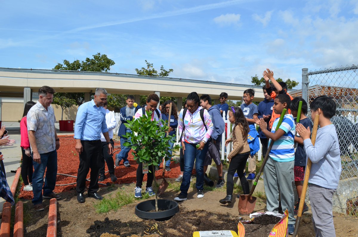 The fellows planting the first fruit tree at the Challenger Middle School with the students and teachers. <a href="/challengerms/">Challenger MS</a> <a href="/sdschools/">San Diego Unified</a> <a href="/SDFarmtoSchool/">SDUSD Farm to School</a>