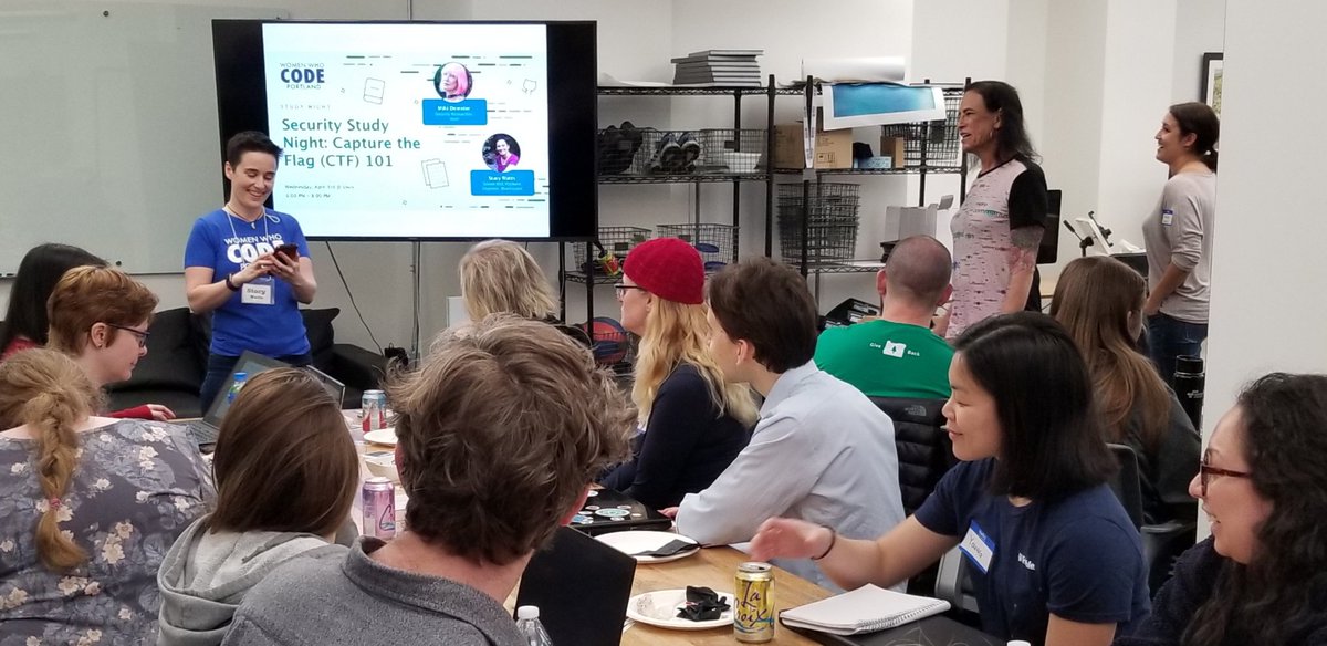 hnsvill's tweet photo. Kicking off @WWCodePortland's inaugural security study night with @theDawgCr8 @stacybird at #vevo!
We're ready for CTF101! 👩‍💻🤓 https://t.co/ydl4rgMjXd