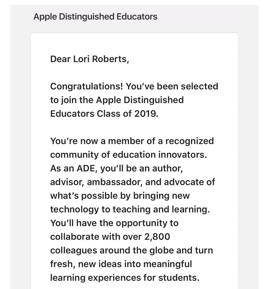 EdTechLori's tweet photo. Not sure what made me decide to check my work email before I went to bed, but dang glad I did!
😭😭😭🥳🥳🥳🎉🎉🎉
Proud member of the Class of 2019! #AppleEDU #ade2019 #AppleEDUChat https://t.co/dhghb6yWjo