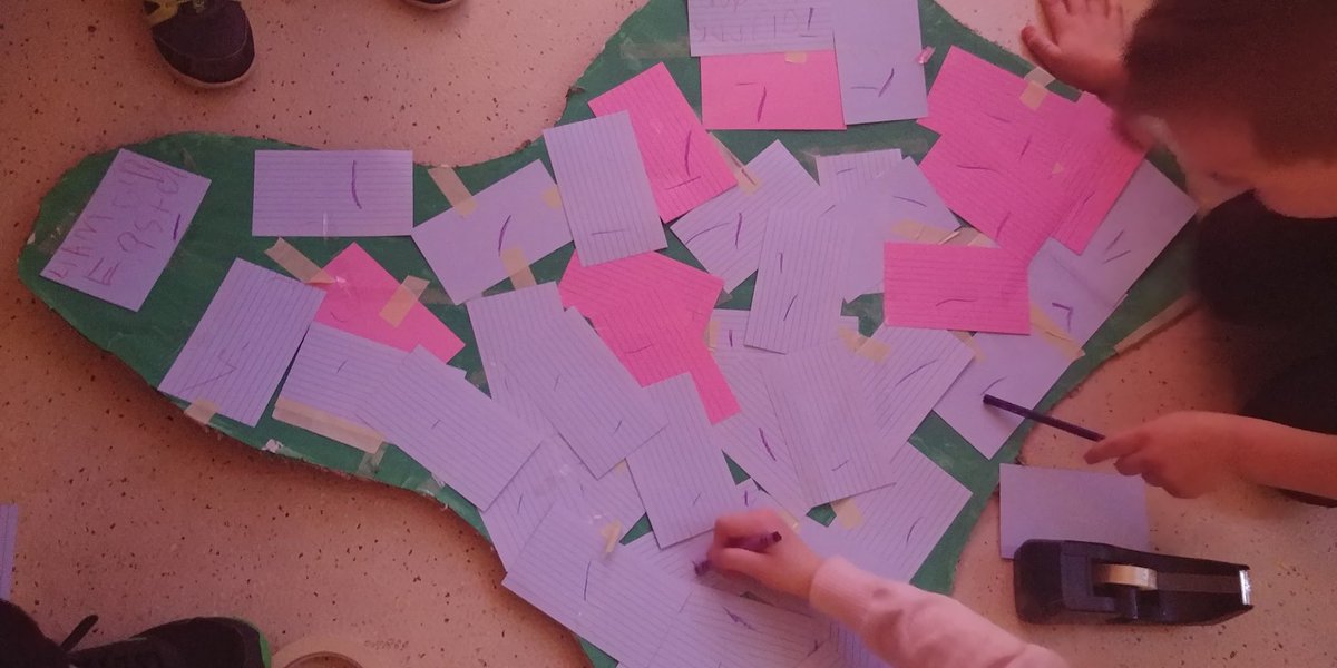 Mrs_Penlington's tweet photo. Our first investigation into measuring area in #Kindergarten. We are trying to figure out which island is the largest. What do you notice? I see a counting strategy as a student draws a line on each card she counts to make sure she does not miss one or double count. @TeatherBoard https://t.co/88333sUd1w