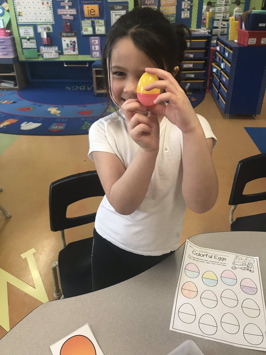 Kindergarten’s Easter STEAM Challenge. How many color combinations can you make with our eggs?