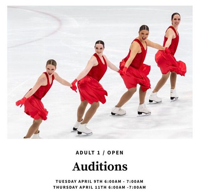 EGSkatingClub's tweet photo. SYNCHRO TRYOUTS

All of our Synchro teams at EG are hosting tryouts in the coming weeks. They are looking for keen skaters of every age to join their teams. 

•Beginner 1/Elementary/Juvenile: April 16, 5:30-6:30pm 

•Open/Adult 1: April 9, 6-7am &amp; April 11, 6-7am https://t.co/r9eum2vTiA