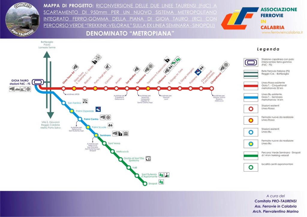 piervalem's tweet photo. Ecco la mappa di progetto della futura METROPIANA con le due linee:
- #rossa x Cinquefrondi 32km; 
- #blu x Seminara 14km;
Qui ci sono anche le nuove #fermate che serviranno alcuni quartieri delle città di Gioia Tauro e Palmi, in più il #percorsoverde come trekking-velorail! 👍 https://t.co/zNbC4b3npp