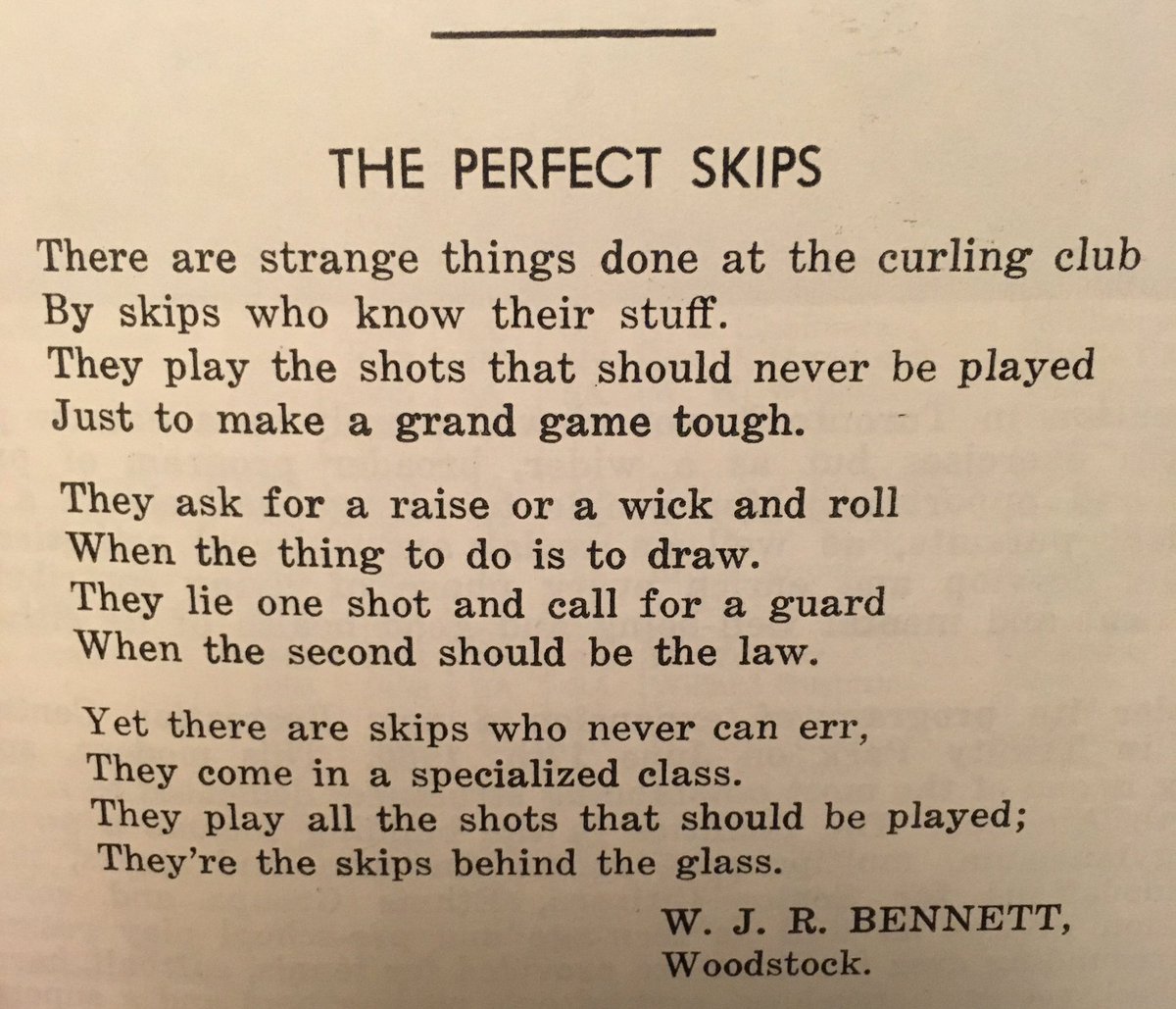 unionvillecurl's tweet photo. For all those Perfect Skips during the playoffs 😂😂Written by WJR Bennett and published in the 1962 Ontario Curling Association @CurlON_ annuals. Some great reading in the collection of annuals donated to UCC by the Roberts Family. https://t.co/CITv6BWDUX