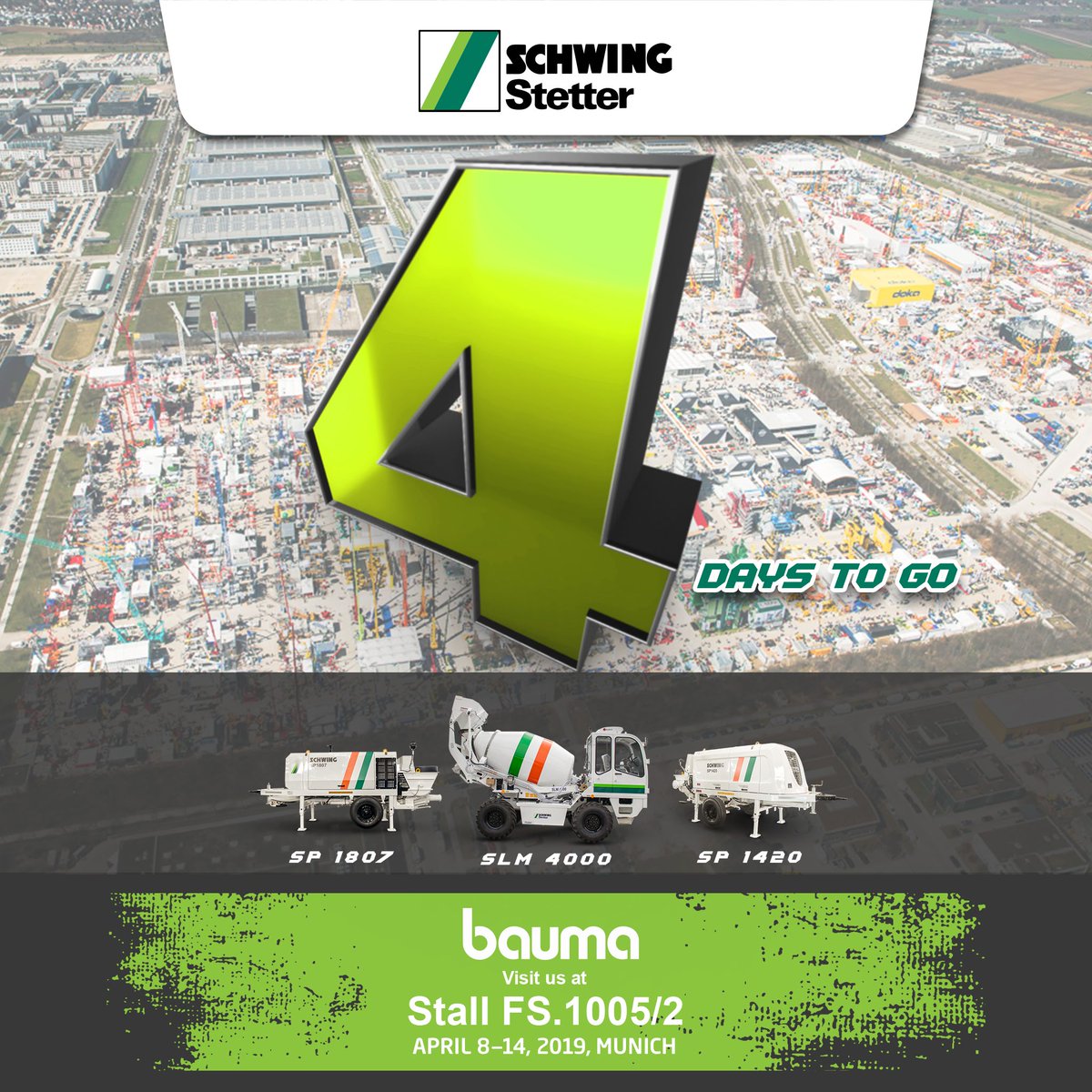 SchwingIndia's tweet photo. 4 days to go
Visit us @
Stall FS.1005 / 2
#bauma #baumamunich #bauma2019 #baumagermany #heavymachinery #concretepump #selfloadingmixer #technology #construction #MadeinIndia https://t.co/TJLHoHdx3D
