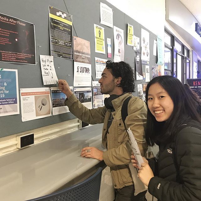 DFA_Rice's tweet photo. Team Compass placing their prototype up around campus! The team wants to see which areas of campus are hot spots for student activity - this will allow them to place their food pantry awareness posters up in the best spaces on campus! https://t.co/H0iXCwMVBw https://t.co/ZmmzA9UCXD