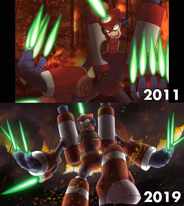 Michi_ETPE's tweet photo. So the stream is over! It's the first time i do that meme thing of redoing old stuff, and gotta say i'm really happy about how much i've improved over these years! c':

#megaman #rockman #burnerman #バーナーマン #ロックマン https://t.co/e719Ifra6X