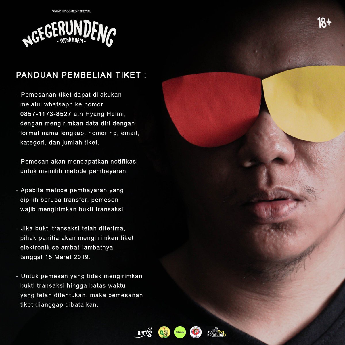 besok ! / #NGEGERUNDENG / stand
up comedy special by <a href="/yudhabrajamusti/">YB</a> /
lavia coffee and resto kelapa gading / op .
abadie dan indra turner / reguler : 75 ribu
vip : sold out / info pemesanan tiket :
085711738527 ( hyang helmi )