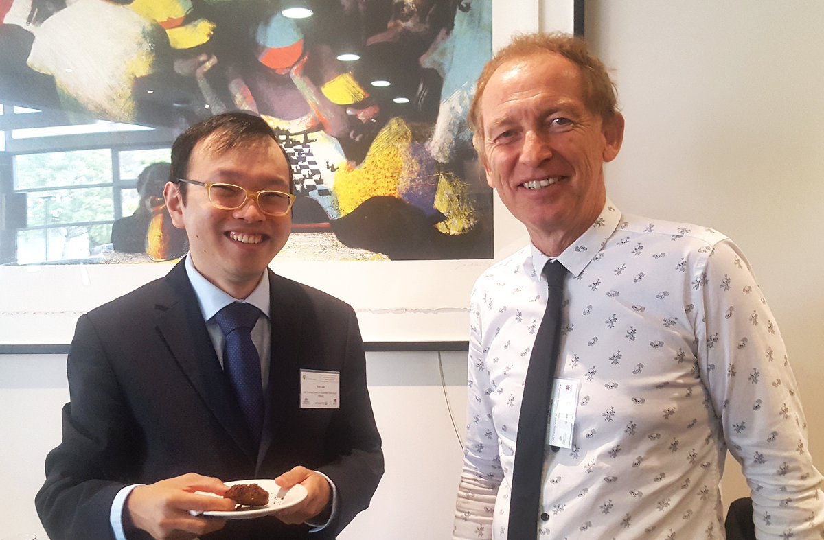 InnovativeHort's tweet photo. With 20b people in 2050, #farming will be the most important sector in Australia &amp; @UTAS_ research is helping to improve efficiency, says Russell Rankin. Listen 9:44 minutes in: https://t.co/cGOGa0Iaud. Below: PhD candidate Yan Lee &amp; Russell at our 2019 conference. @FialAustralia https://t.co/rLMHc2OVQW