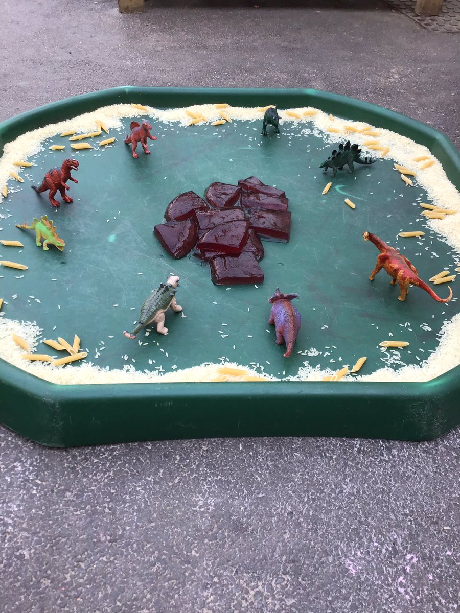 StPaulsBolton's tweet photo. Nursery are enjoying the dinosaur and jelly tuff tray this morning. I wonder what marks they will make with the dinosaurs. #EYFS #tufftray #thearkgroup #arkpreschool #sallywright #markmaking https://t.co/FKppERkr9A