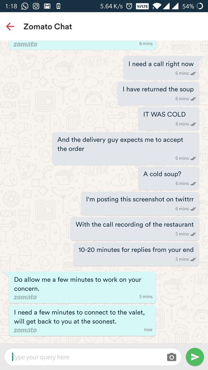 VibhorDhingra's tweet photo. @Zomato @zomatocare @ZomatoIN   I'm so let down by your service as to there is no calling option and your chats take 20 minutes of a consumer. I ordered a soup and it was late by an hour and was Cold! I don't recommend Zomato to anyone as they are incapable. #zomato #orderonline https://t.co/gOitykFy9J