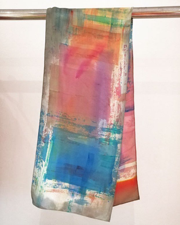 We are pretty famous for our silk scarves. Any there are not two alike... imagine! Truly unique gifts. Silk twill is a lovely classic cloth for silk scarves. This piece is from the ‘GRIT’ collection and is painted and screenprinted in soft cornlower blue , pinks and lilac, g…