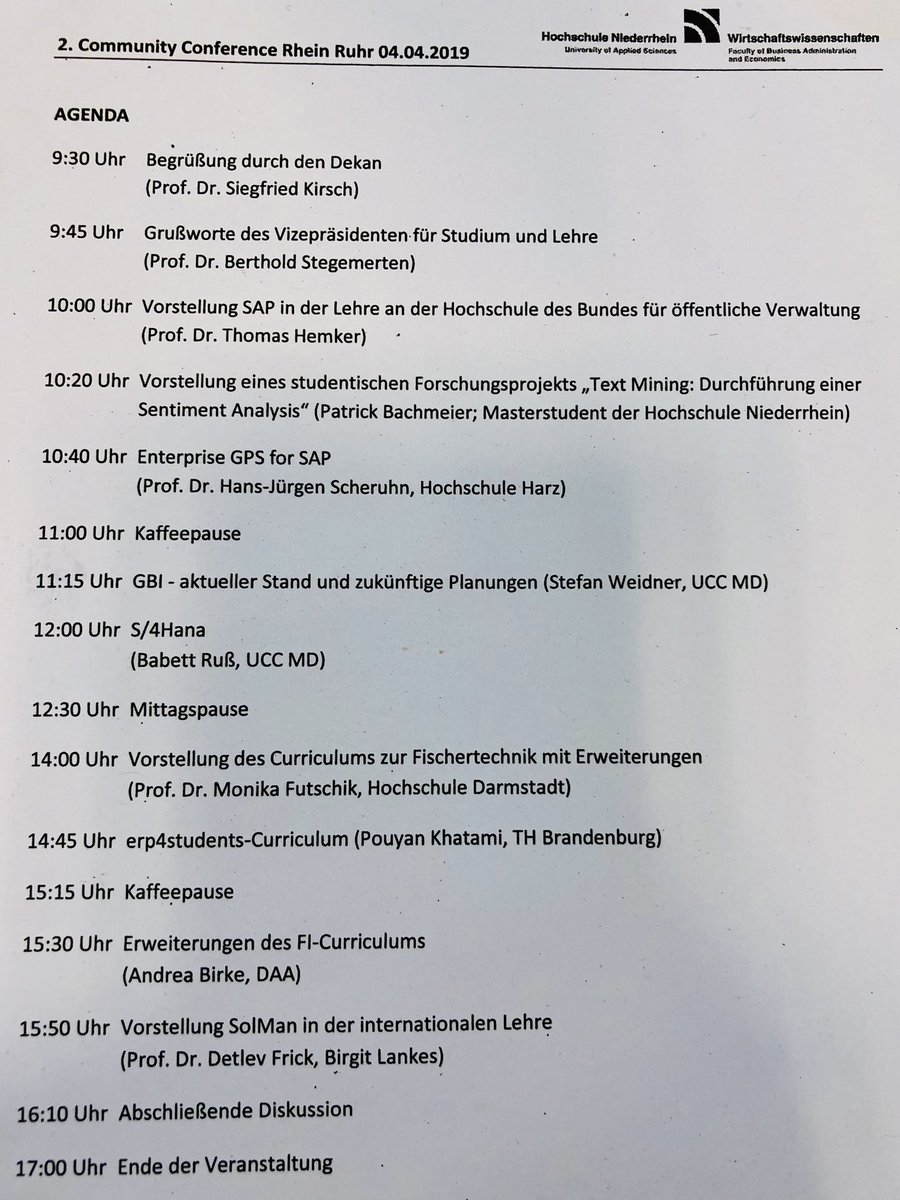 CCRR2019 abt to start. Greeting words from Vice President and Dekan <a href="/HSN/">HSN</a> The conference will surely contribute to a „better quality in teaching“ by exchange of ideas and experiences among SAP UA lecturers from the Rhein-Ruhr region. Looking forward to an interesting agenda!