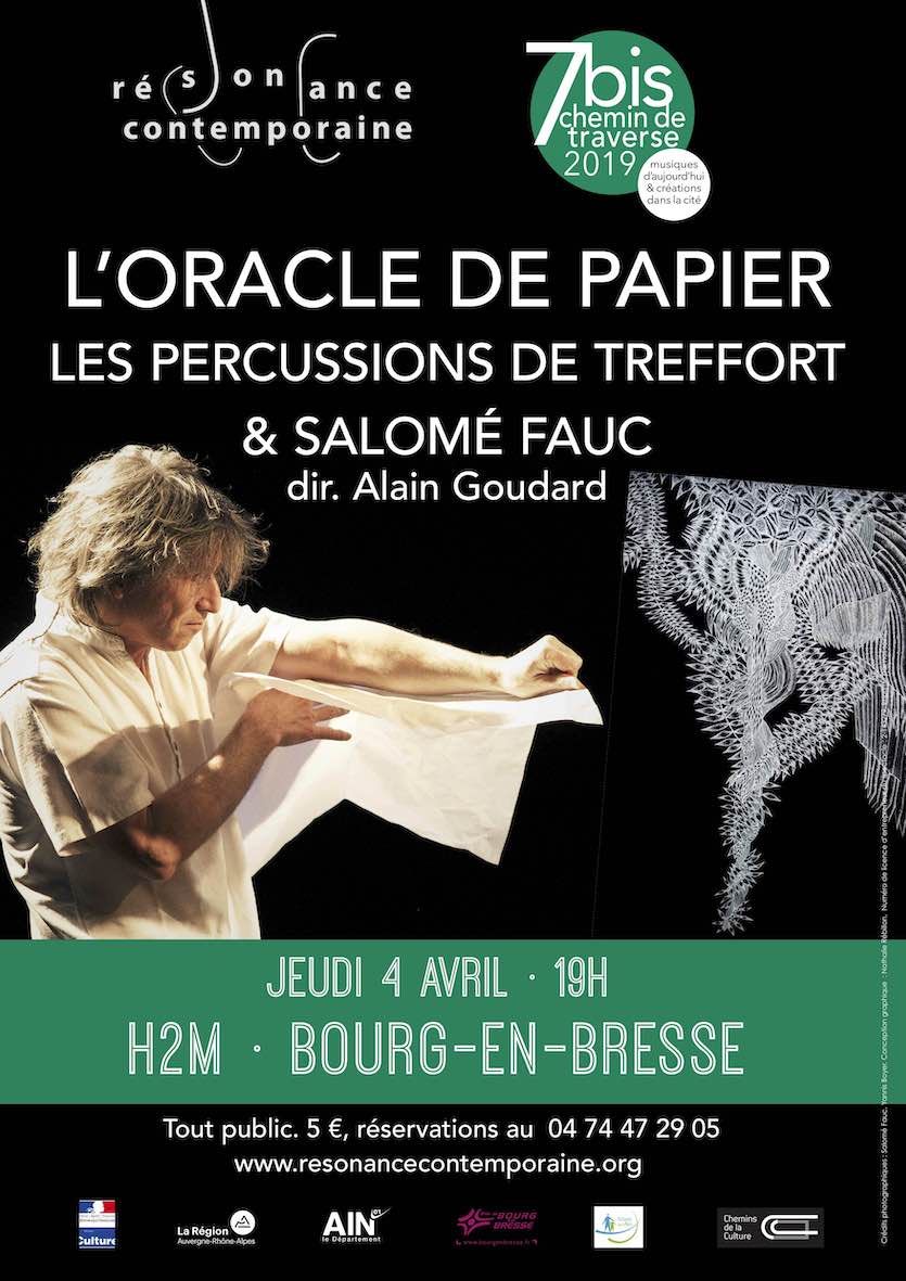 Festival #7bisChemindeTraverse - L'Oracle de Papier - Les Percussions de Treffort &amp; Salomé Fauc, aujourd'hui à 19h à H2M <a href="/Bourg_en_Bresse/">#BourgenBresse</a> bit.ly/2YqEQi5
#BaudouindeJaer #musiquecontemporaine #performancesonore