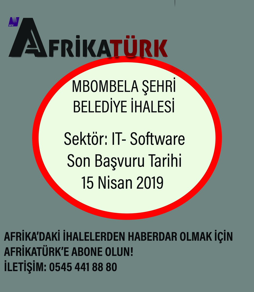 AFRİKA'daki ihalelerden haberdar olmak istiyorsanız AFRİKATÜRK'e abone olun!

#afrika #africa #tender #ihale #mbombela #ITSec #Software #belediye