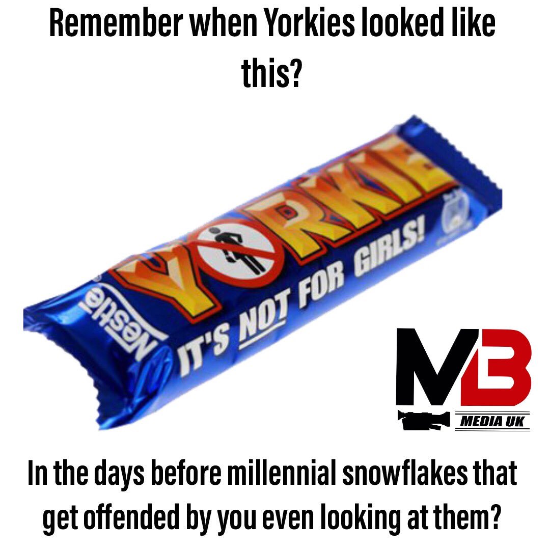 MikeBuss's tweet photo. Wishing for a world changing event that wipes out millennial snowflakes so we can get on with our lives in a fun way ๐ #ItsNotForGirls @Nestle @NestleUKI #Memes #yorkie #insultamillenialday #thursdaythoughts https://t.co/bJ4nyxpuGn