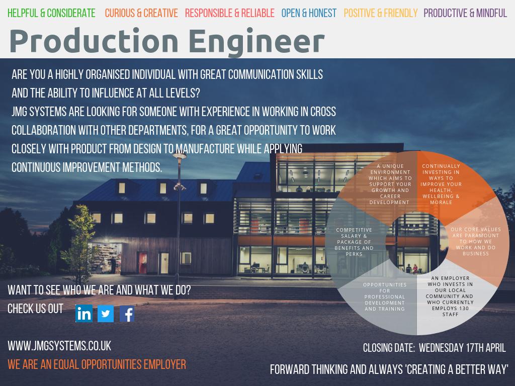Are you looking for a new challenge? Do you want to be part of a growing organisation? <a href="/JMGSystemsLtd/">JMG Systems Ltd</a> are recruiting for a Production Engineer. For more details go to jmgsystems.co.uk #Engineering #Omagh #CoreValues #recruitment