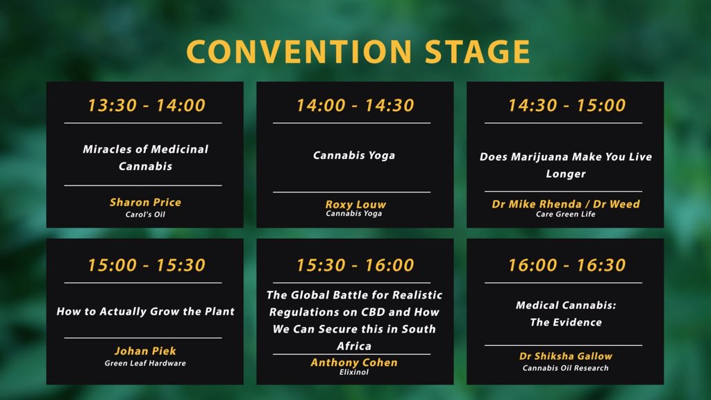 thecannabisexpo's tweet photo. Here is today’s #CannabisExpoCPT workshop schedule! https://t.co/ZFN2N83Ew8
