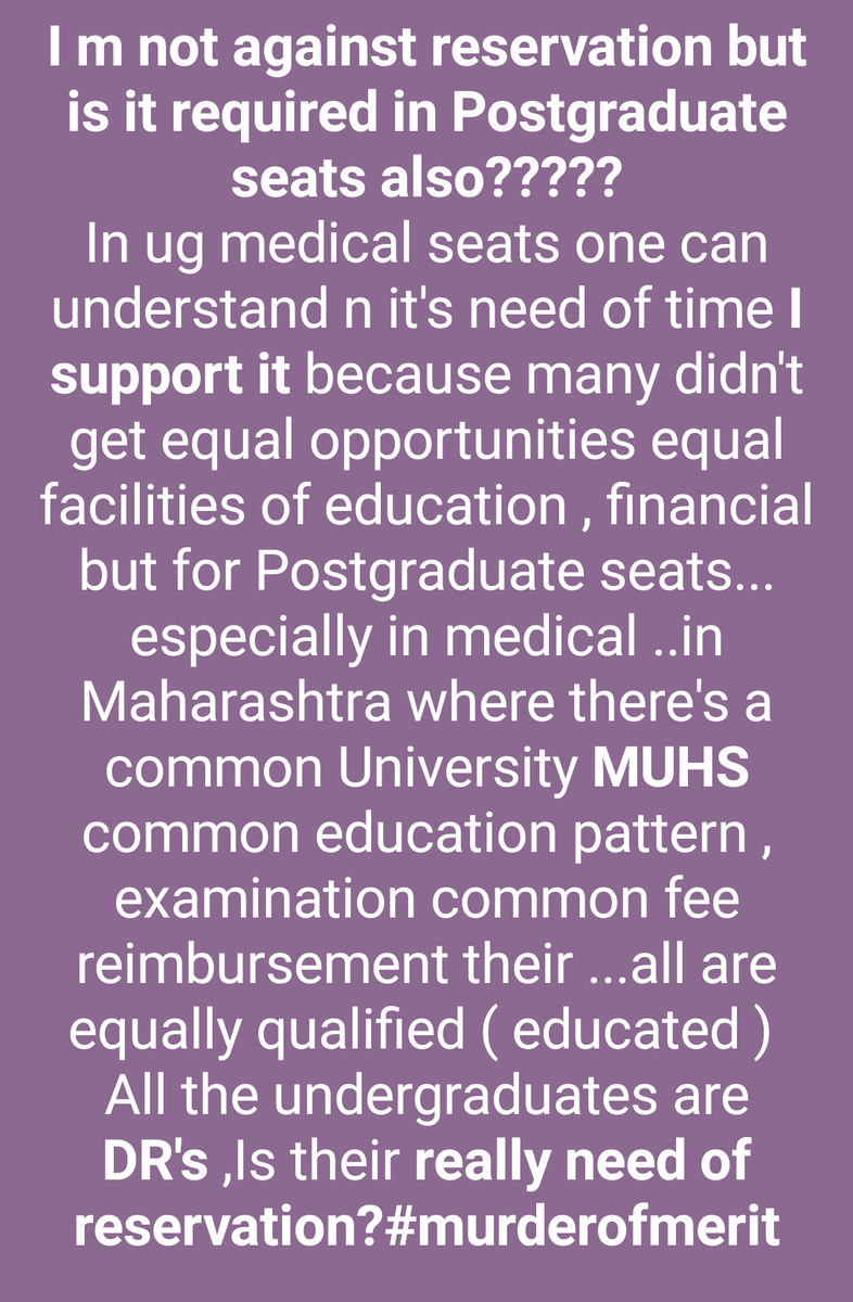 Doc_abhishek01's tweet photo. #murderofmerit
Maharashtra has 78%reservation 
N everyone is combining private n government medical college pgseats
But the fact is only few can afford private seats rest all have to wait for govt seats for yrs.
@IndiaToday @abpnewstv @narendramodi sir
@Dev_Fadnavis @rahulkanwal https://t.co/jXcDCchoPe
