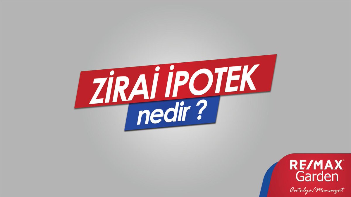 Tarım kredisi almak isteyen bir çiftçinin kredi alacağı kuruma tarlasını ipotek olarak göstermesine zirai ipotek denir. 
#manavgat #remaxmanavgat #remaxgarden #remaxturkiye
