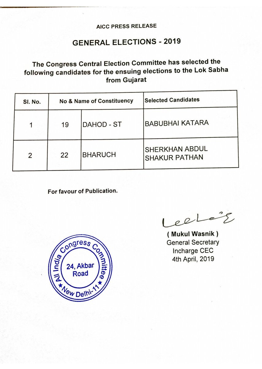 INCIndia's tweet photo. Congress Central Election Committee announces two more candidates for the ensuing elections to the Lok Sabha https://t.co/KoY8YH1csB
