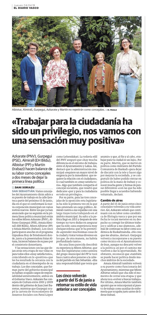 ppdonostia's tweet photo. “Poder trabajar para nuestra ciudad ha sido un auténtico lujo”, así describe nuestra portavoz @MirenAlbistur su etapa profesional en el Ayuntamiento donostiarra. https://t.co/5NUINFB5kT