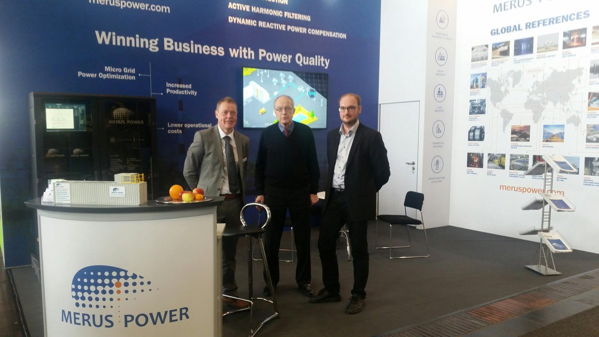 Two full days left at #HM19 to visit Merus Power stand B70 in hall 13! Hear all about our #energystorage and #powerquality solutions for renewable energy and other applications.