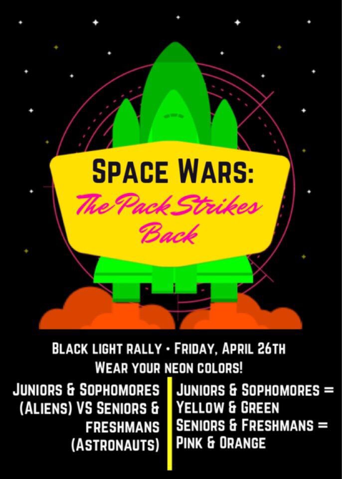 Let the countdown begin!! Our Black Light Rally is April 26th. Start gathering you neon clothing to wear for this amazing rally. It’s going to be out of this world!! #aliensvsastronauts #blacklightrally #wolfpackpride