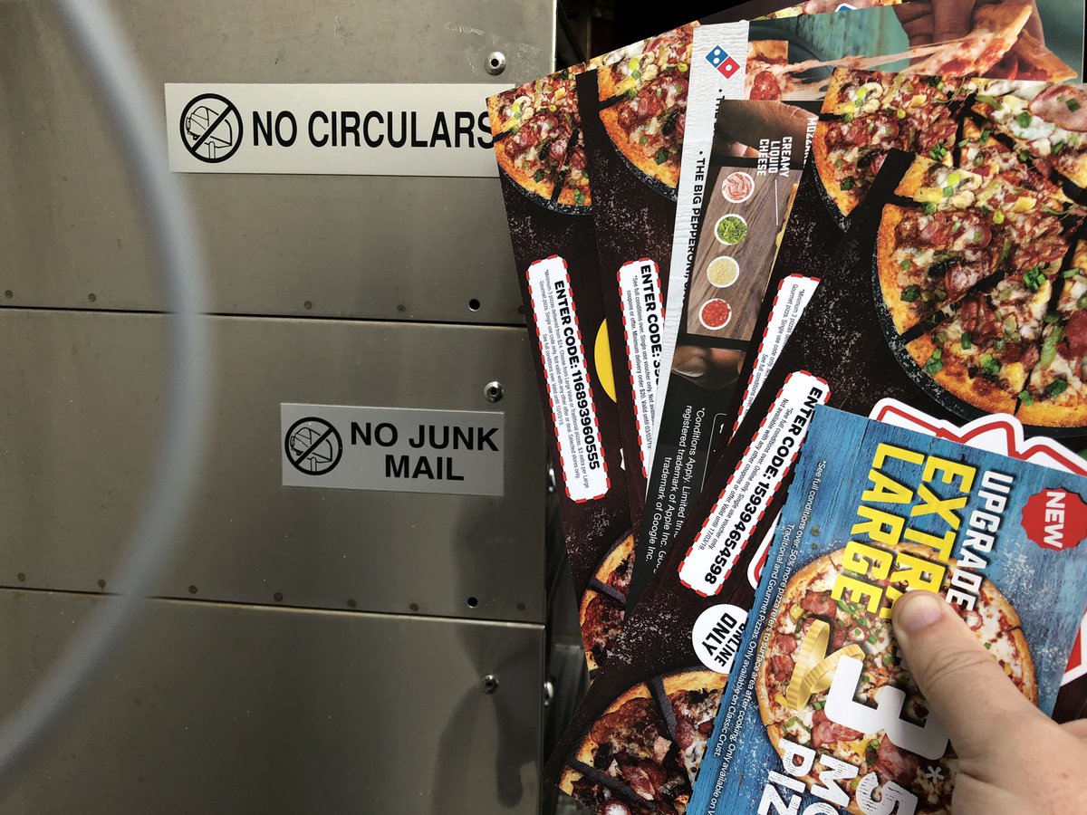 andrewcushen's tweet image. Hey @dominos_NZ - two signs, seven pieces of junk in two weeks. What gives?