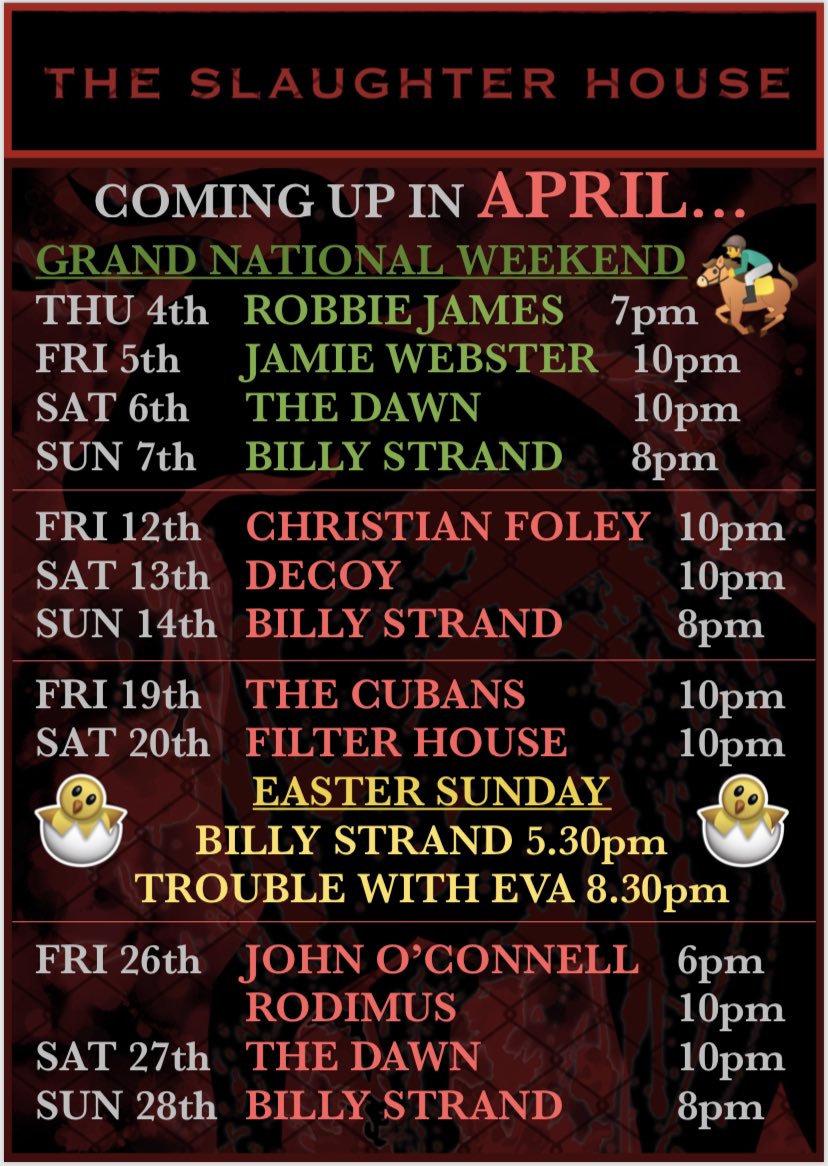 TheSlaughterH's tweet photo. Whoβs looking forward to the best in local live #music this month at @TheSlaughterH? Put some dates in your diary peeps! #RobbieJames #JamieWebster @TheDawnUK #BillyStrand #ChristianFoley @BandDecoy @TheCubans1 #Filterhouse #ToubleWithEva @johnpig @Rodimusband πΆπ€π·π₯πΊ π #pubs https://t.co/5ZELcvfPAj