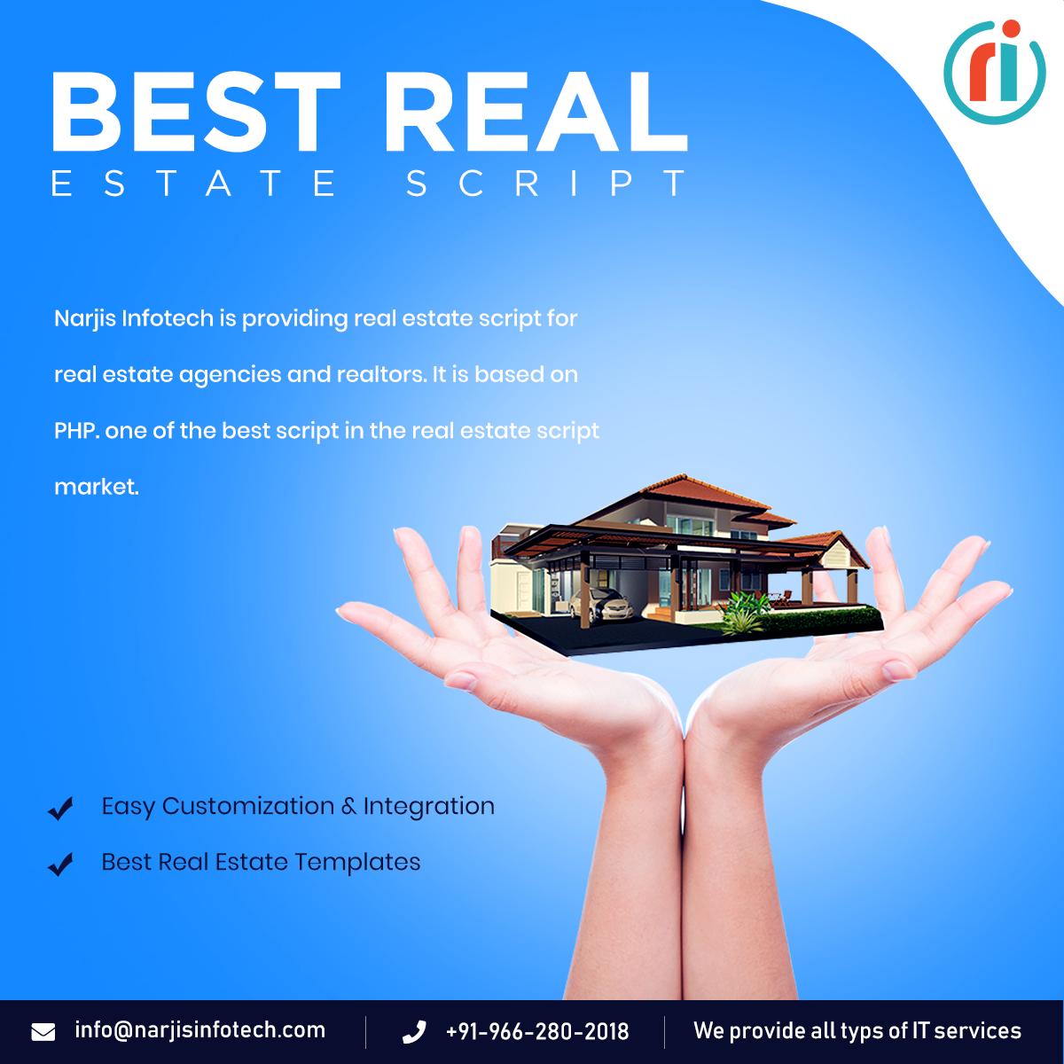 NarjisInfotech's tweet image. NarjisInfotech is providing real estate script for real estate agencies and realtors. It is based on PHP. one of the best script in the real estate market.
Website : bit.ly/2utqwaO
#realestate #realestatescript  #phprealestatescript #buyonlinerealestatescript #phpscript
