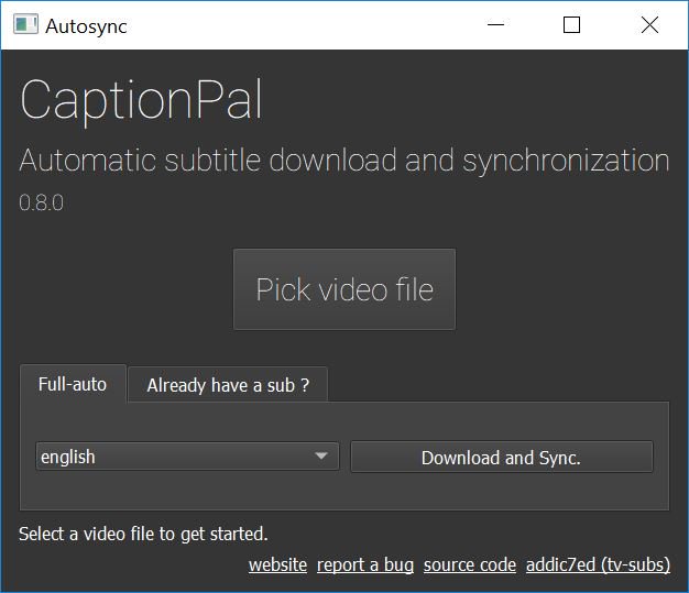 CaptionPal's tweet image. A quick preview of CaptionPal's interface. Just pick your video file, choose the language and let the magic happen. #Subtitle is #automatically downloaded and #synchronized, and properly renamed. Just launch #VLC and relax. #MachineLearning