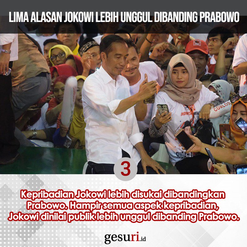 RafaAleesha's tweet photo. Kepribadian Jokowi lebih disukai dibandingkan Prabowo. Hampir semua aspek kepribadian Jokowi dinilai publik lebih unggul dibandingkan Prabowo.

#BantengPemenang #01Jokowi3PDIP
@PDI_Perjuangan @PDIP_Sulsel @RisfayantiMuin @RPGpedia @OliviaSyauta @putripotji @MahesaTiwi https://t.co/dodxbyRJeE