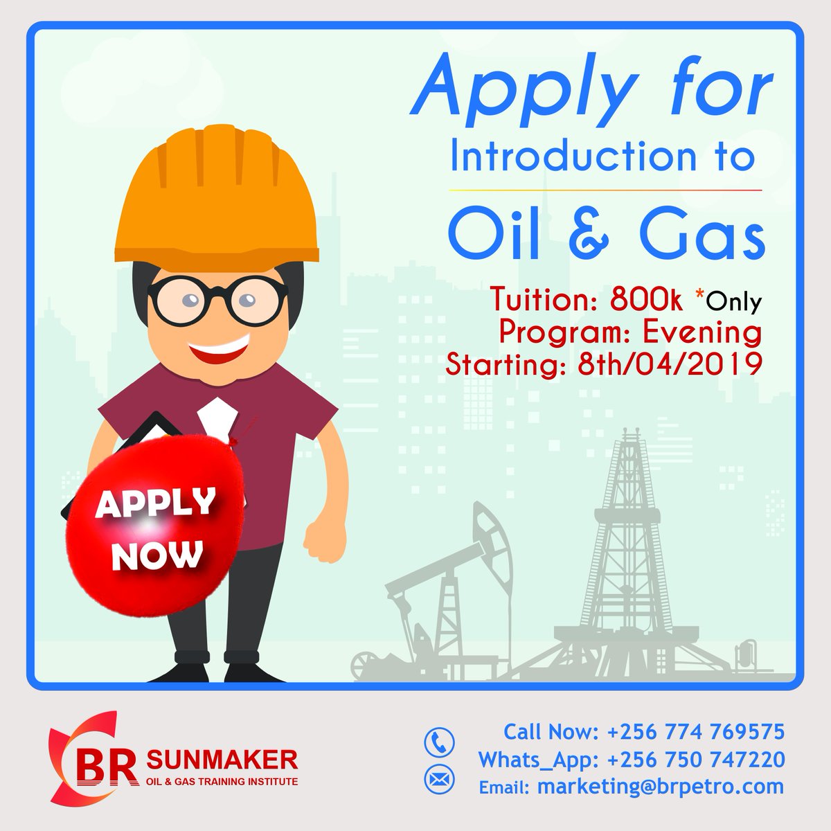 sunmakerenergy's tweet photo. ENHANCE YOUR CAREER FOR UGANDA’S OIL & GAS INDUSTRY!
Do this by applying for our Introduction to Oil & Gas Course Training beginning 8th April 2019. 📱Call Us/Whats-up: 0750 747220 or 📧Email: marketing@brpetro.com. #Oil #Gas #Uganda #Activemakes #Career https://t.co/HLiFkkJi8Q
