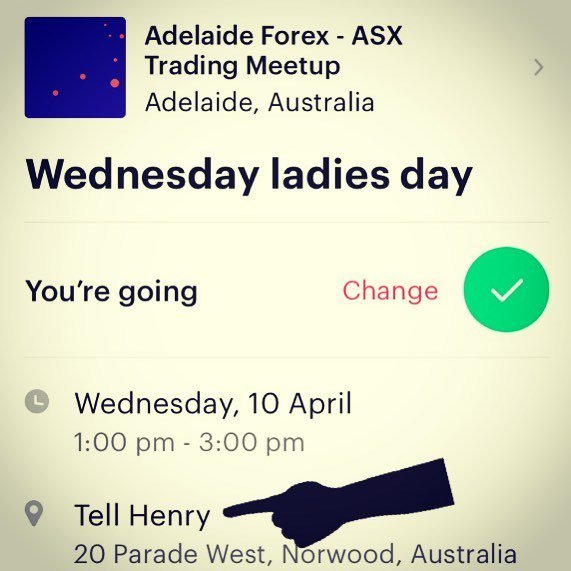 WildeCash's tweet photo. Wednesday Ladies Meetup 
#wildecash #adelaide #forex #ASX meetup #speculation #mindfulness @tell_henry 1pm https://t.co/XQUlj3KIsQ https://t.co/Cfnd2cqQ8y