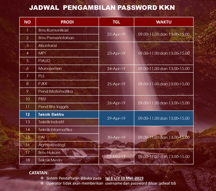 ElektroUNSIKA's tweet photo. Jadwal Sosialisasi KKN Unsika 2019...mhn bagi calon peserta KKN agar diperhatikan ...nuhun https://t.co/j3zbgHXsVX