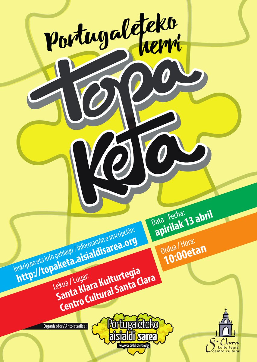 portusarea's tweet photo. ¿YA TE HAS INSCRITO EN HERRI TOPAKETA?

📝 HERRI TOPAKETA PORTUGALETE
🗓️ 13 Abril * 10:00 h.
🏫 Centro cultural SANTA CLARA

🌐 Toda la información y la inscripción en https://t.co/GjZhlgZTIm
@GaztePortu @FMC_Portugalete @PortugaleteSoc @Portuloremore  #Portugalete  #PortuHT https://t.co/MAhIdTzX5g