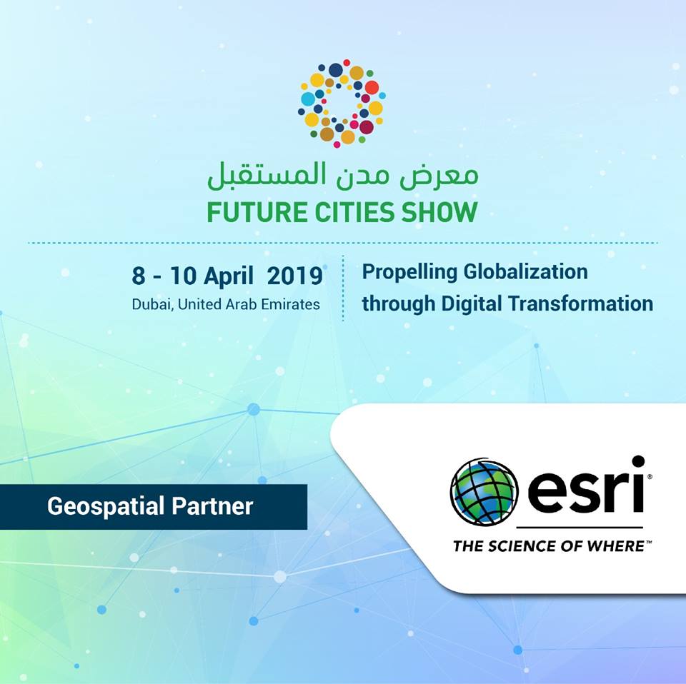 EsriMEA's tweet photo. We're pleased to be the official Geospatial Partner of the Future Cities Show, 8-10th April at the Dubai World Trade Centre. Join us to learn how #GIS is enabling smarter cities https://t.co/n0ikR93uU1 #smartcities #Esri #GIS #FCS2019 @EsriLive @FCS_Show https://t.co/tdfExkma6g