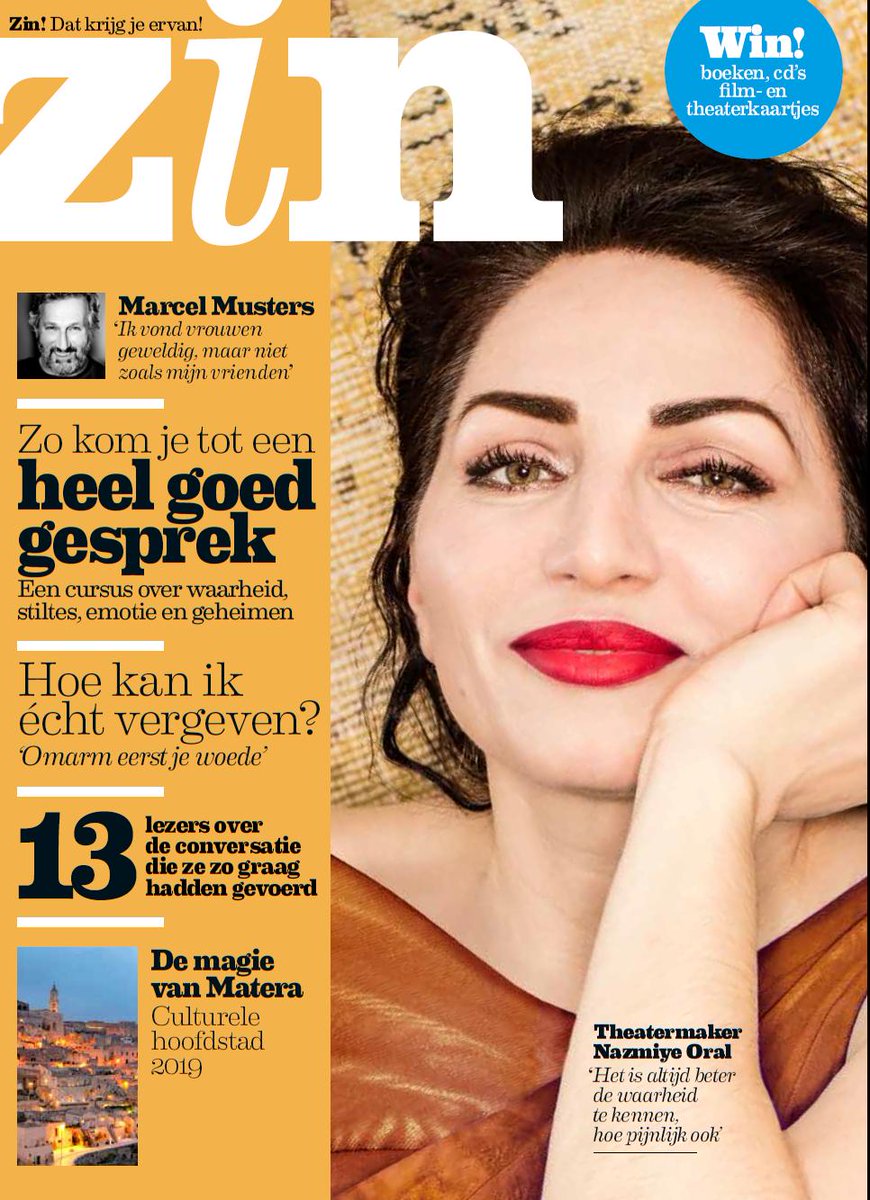 Vandaag in de winkel! <a href="/zinmagazine/">Zin Magazine</a>, met @NazmiyeOral over Waarheid, Nicci van <a href="/FrenchNicci/">Nicci French</a> over haar Jeugd, <a href="/elkegeurts/">Elke Geurts</a> over Vergeving, <a href="/marcelmusters/">marcel musters</a> over Van Alles, Hóe je tot het beste gesprek komt en dus veel meer