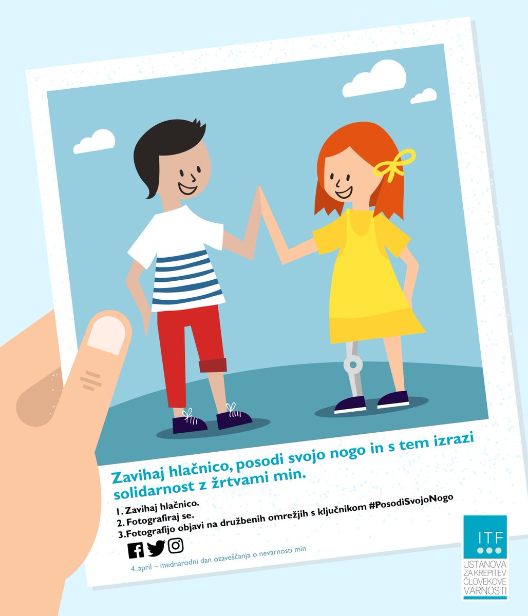 ITFsi's tweet image. 4. april je mednarodni dan ozaveščanja o nevarnosti min. Pridružite se nam in zavihajte hlačnico za svet brez min.

#PosodiSvojoNogo #MineAwarenessDay #LendYourLeg #IMAD2019