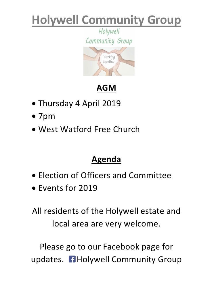 GroupHolywell's tweet photo. Reminder: Holywell Community Group’s AGM is tonight. Everyone welcome. https://t.co/BI9KcmI9Hb