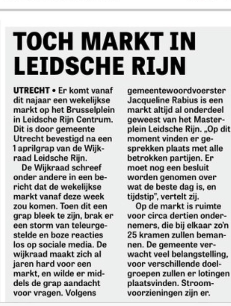 1-aprilgrap over de markt in Leidsche Rijn Centrum viel niet echt in goede aarde, maar goed nieuws voor bewoners: de markt komt er écht. Dit najaar. Vandaag in <a href="/telegraaf030/">Telegraaf Utrecht</a> #Leidscherijn