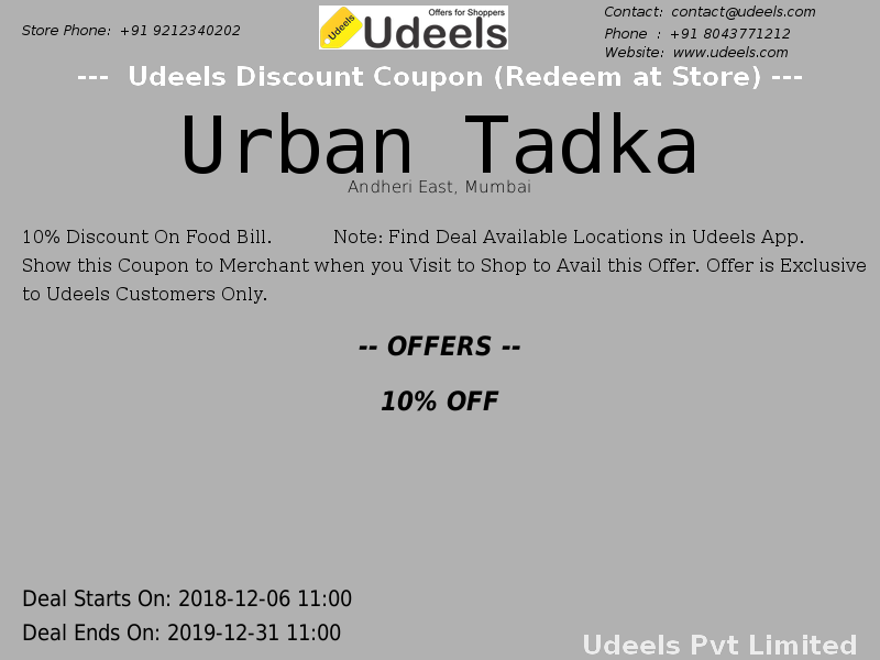 UdeelsU's tweet photo. 10% OFF | 10% Discount On | #UrbanTadka | #Food | #AndheriEast | #Mumbai
https://t.co/3gkw7SvjAV https://t.co/OHd4HPwdJj
